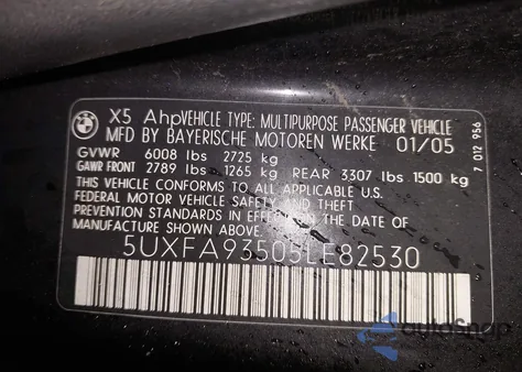 2005 BMW X5 4.8Is from USA, damaged, VIN 5UXFA93505LE82530